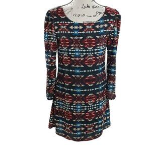 Speechless Aztec Print Dress Long Sleeve Black Shift Womens Size S